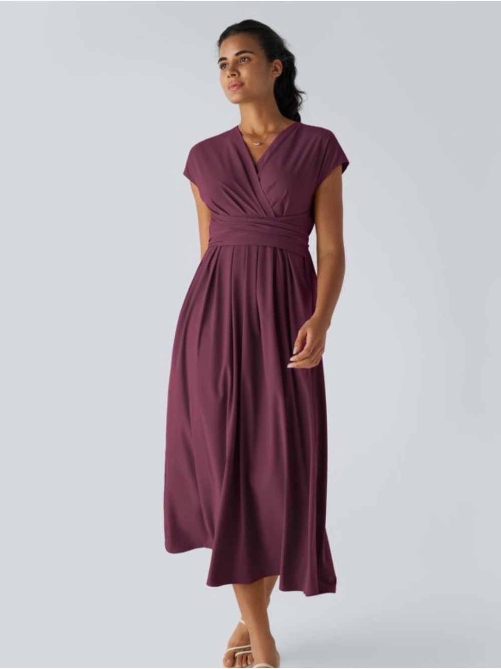 HALARA Breezeful V Neck Short Sleeve Pocket Tie Back Quick Dry Midi Casual Dress